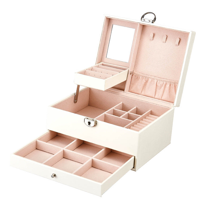 3 Layers Jewelry box with Retro Lock and Mirror - Nillishome