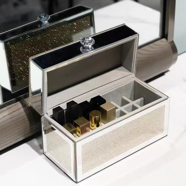 Shinne Glass Lipsticks Storage Box With Crystal, Lipstick Holder 21 Slots