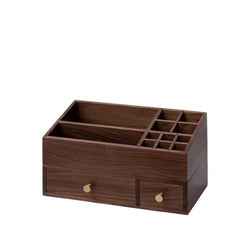 2-Piece Wooden Make Up Organizer , Wooden Cosmetic Storage Box With Removable Dividers