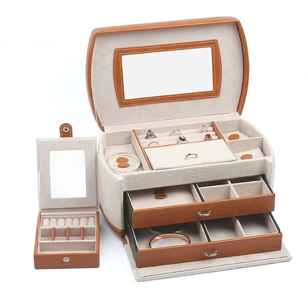 3 Layers OneHanded Linen Jewelry Box,with Portable Travel Jewelry Org