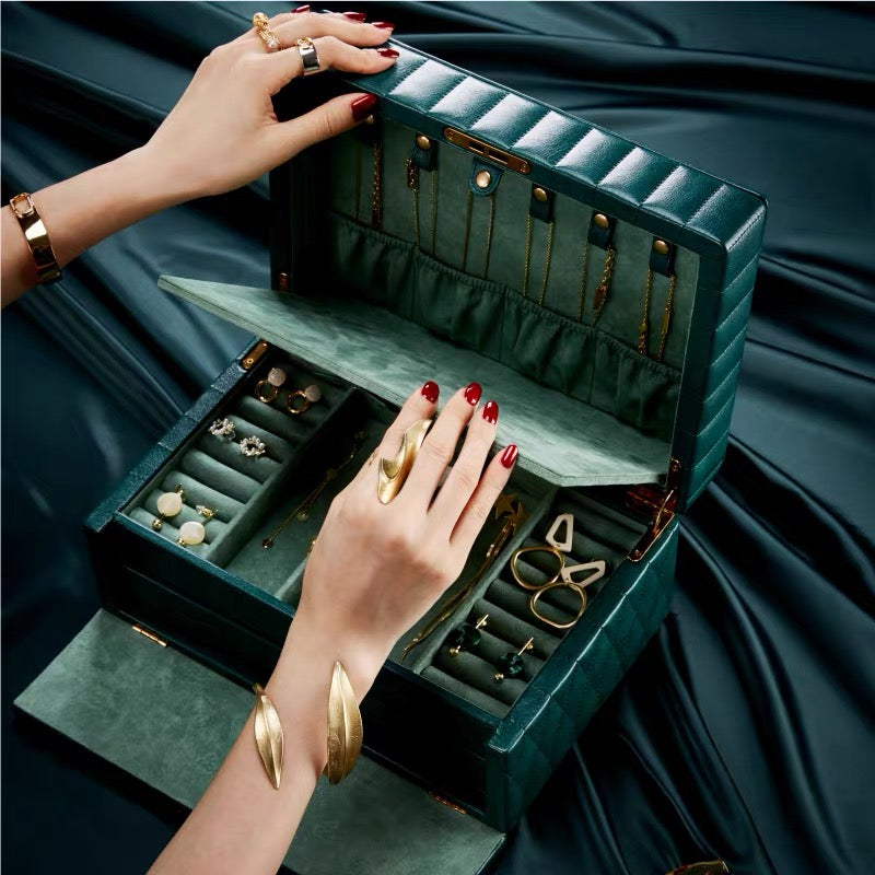 Luxury leather jewelry box with lock jewelry organizer - Nillishome