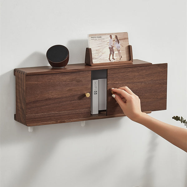 Walnut Wooden Wireless Router Storage Box, Wallmounted WiFi Storage B