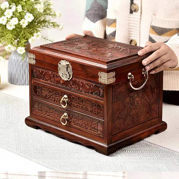 Vintage Large Grand Wooden Jewelry Box with outlet Key!