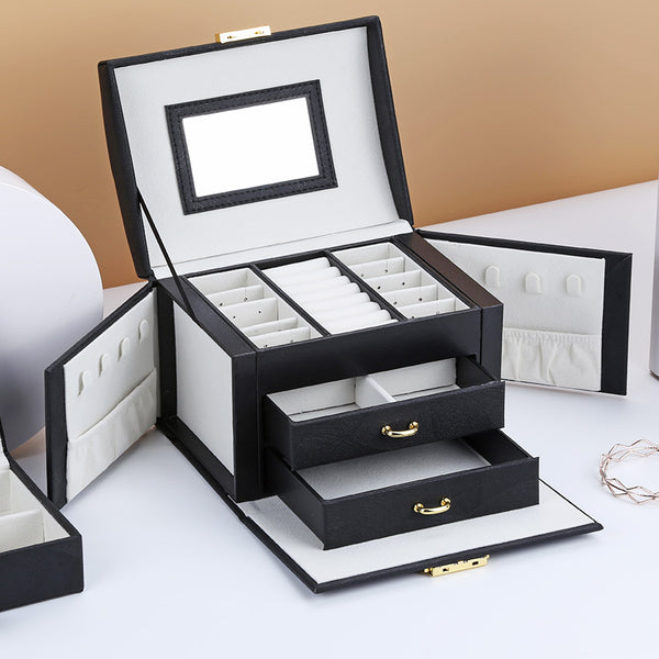 Multifunction Jewelry Box with Handle Mirror Lock Drawer Jewelry Orga