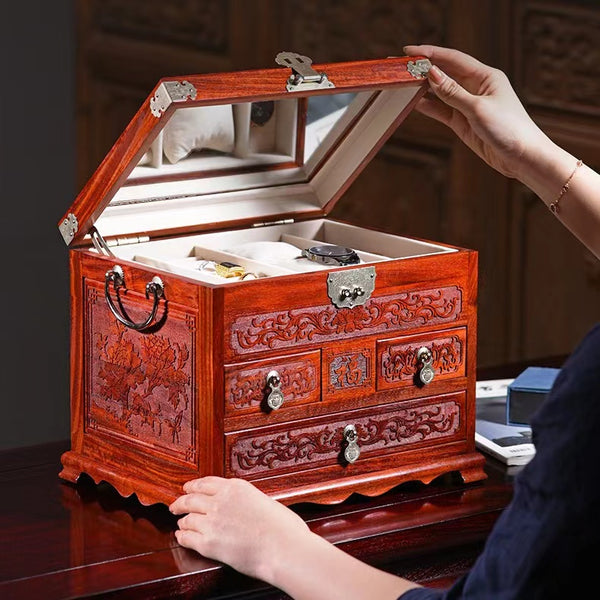 Wooden Jewelry Box with Fingerprint Lock, Storage Box Organizer