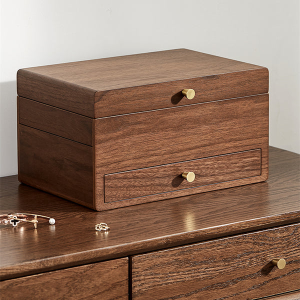 Walnut Wooden Large Size Jewelry Box Jewelry Storage Case With Hidden