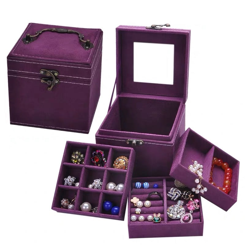 Jewelry Box for Women With Mirror Three-Layer Jewelry Organizer - Nillishome