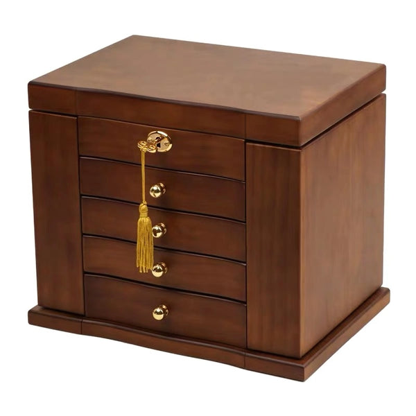 Hardwood Large Wooden Jewelry Box Organizer with Mirror and Lock - Nillishome