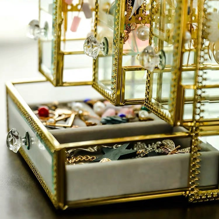 Glass Jewelry Box With Three Closet for Necklace Earrings Rings - Nillishome