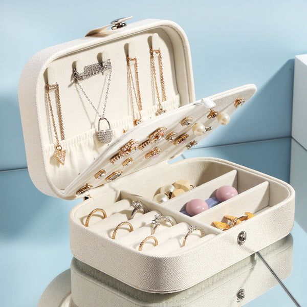 Portable Double Layer Travel Synthetic Leather Jewelry Box
