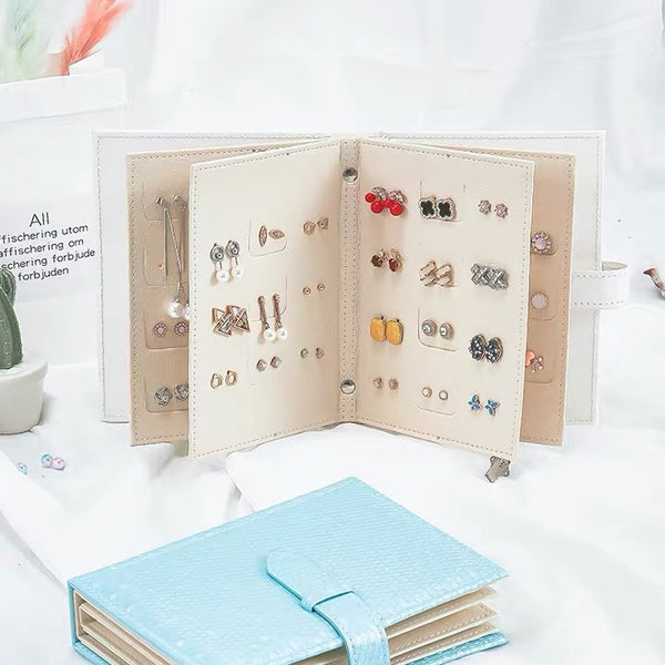 PORTABLE TRAVEL JEWELRY CASE PU LEATHER EARRING HOLDER WITH BOOK DESIGN