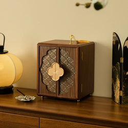 Vintage Four-Leaf Clover Five-Layer Black Walnut Jewelry Box