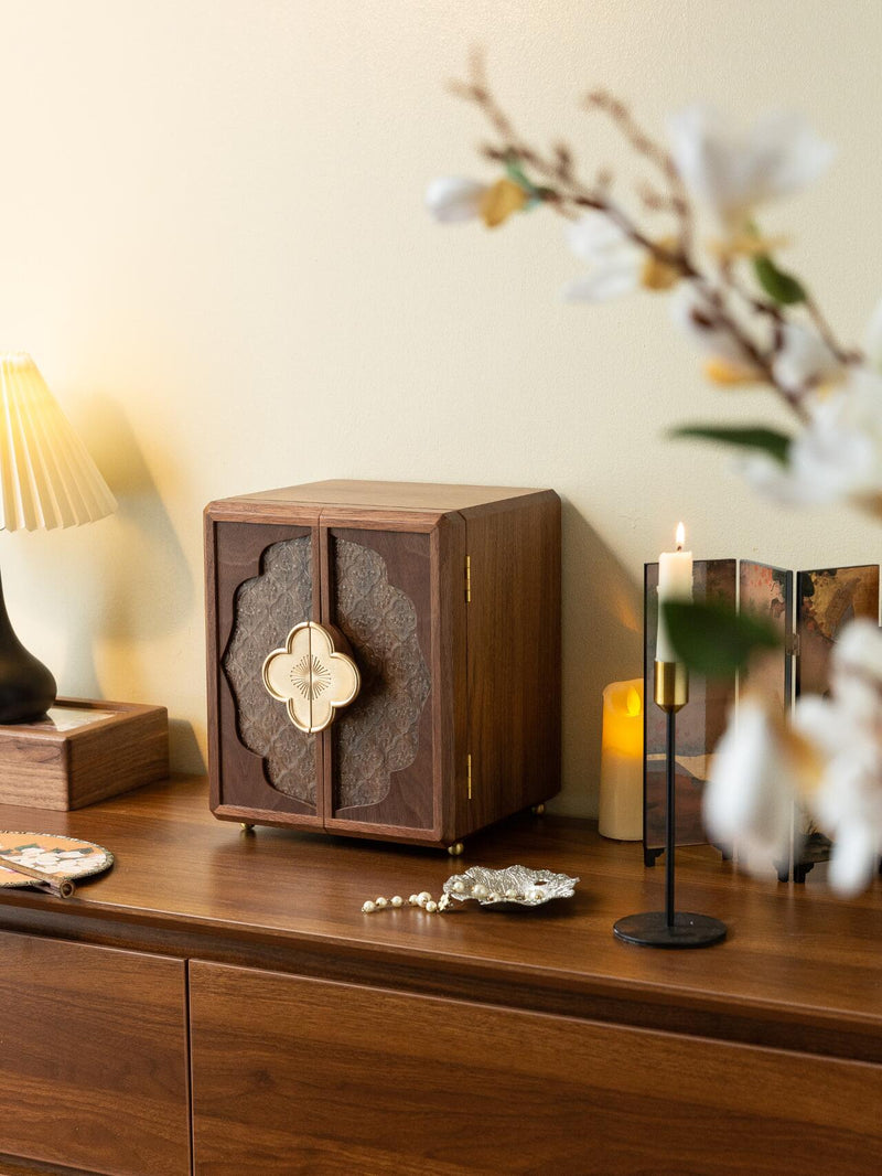 Vintage Four-Leaf Clover Five-Layer Black Walnut Jewelry Box