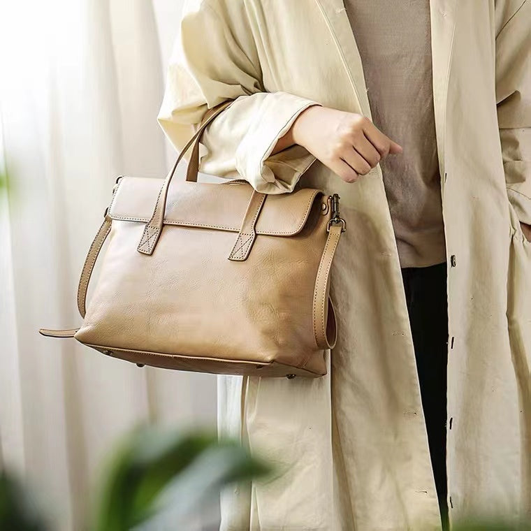Retro Briefcase Shoulder Tote Bag Textured Large Bag Professional Commuter Bag