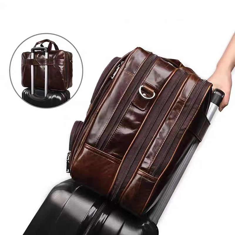 Handmade leather men's first layer cowhide multi-layer thickened business briefcase tote bag set trolley simple waterproof
