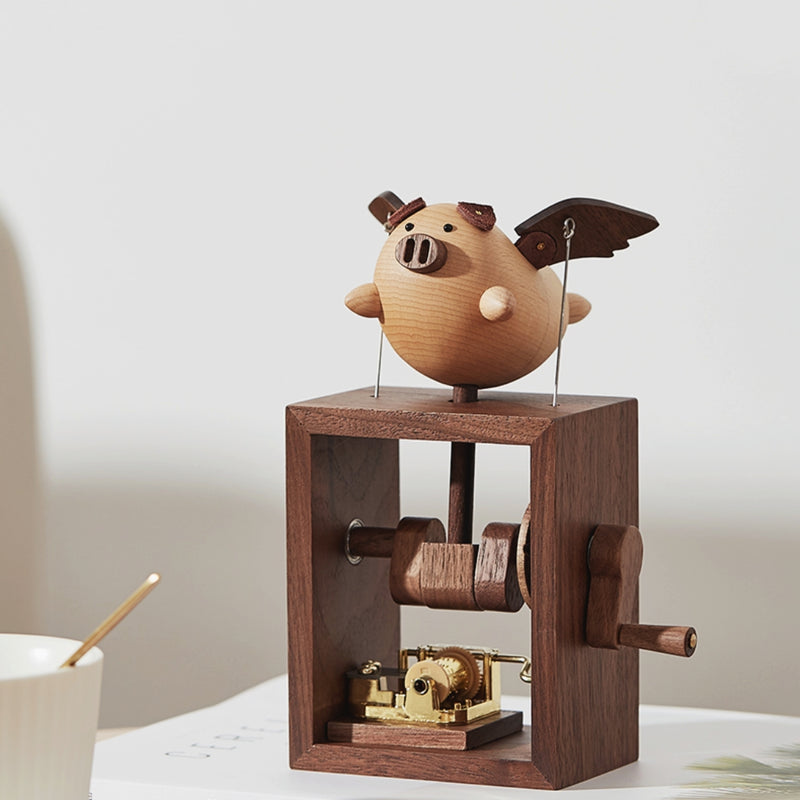 Wooden Fly Pig Musical Box
