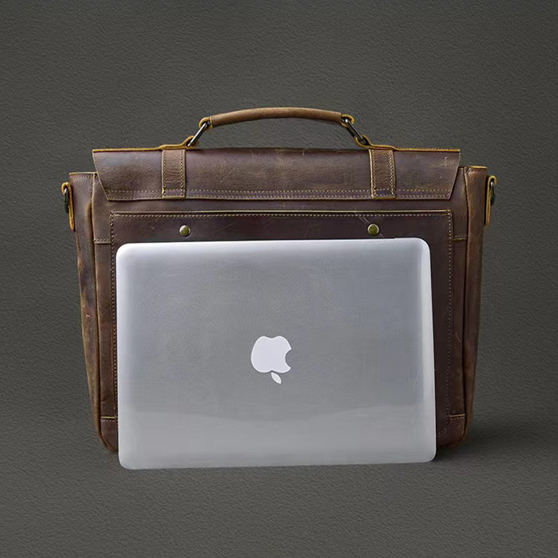 Retro Men's Crazy Horse Leather Messenger Bag Leather 15.6 Inch Laptop Business Bag