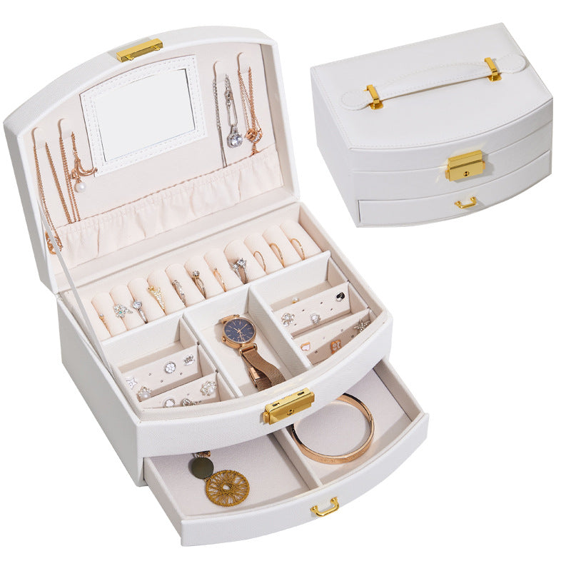 Double Layer Jewelry Storage Box With Mirror . High Capacity Drawer Type Jewelry Organizer