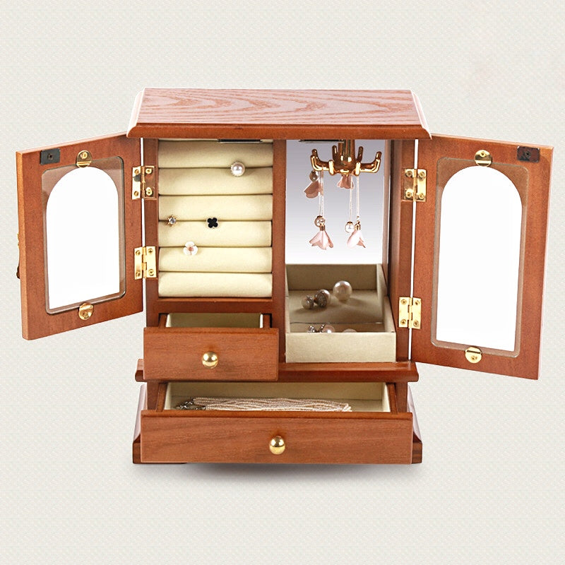 Real Natural Hardwood Wooden Vintage Jewelry Box Organizer  - Nillishome