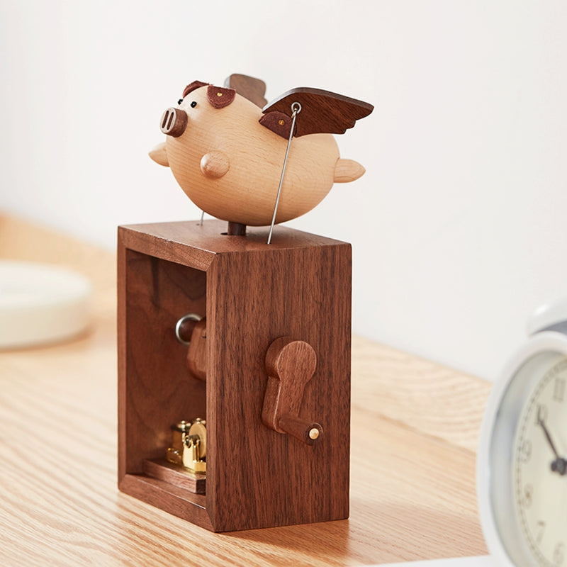 Wooden Fly Pig Musical Box