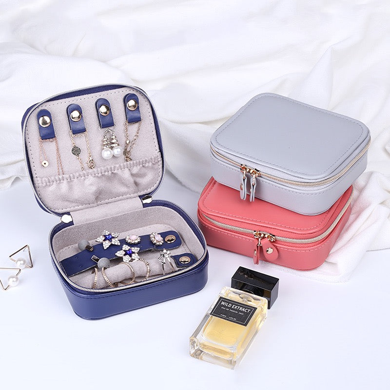 Solid Color Portable Double Zipper Travel Jewelry Organizer Small Jewelry Box - Nillishome