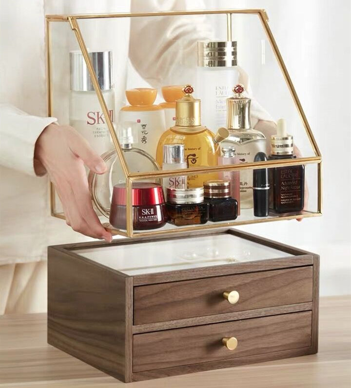 Beauty Organizer Acrylic Cosmetic Storage and Wooden Jewelry Box Dustproof and Waterproof