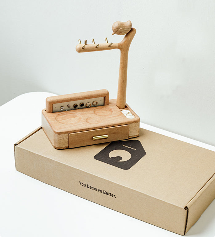Wooden Jewelry Box Organizer.  German Beech Bird Shape Jewelry Rack