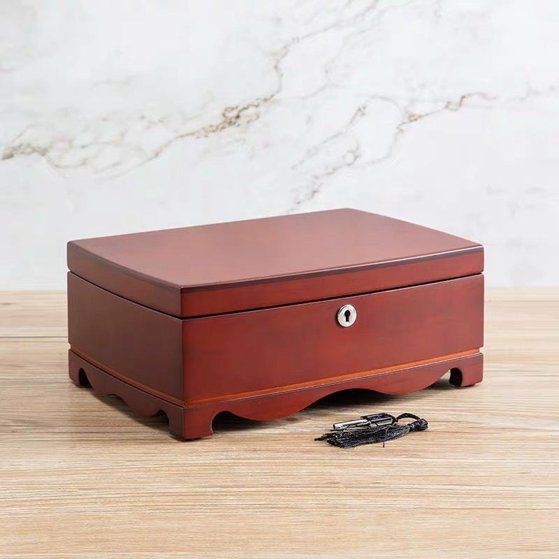 Double Layers Wooden Vintage Jewelry Storage Box With Key - Nillishome