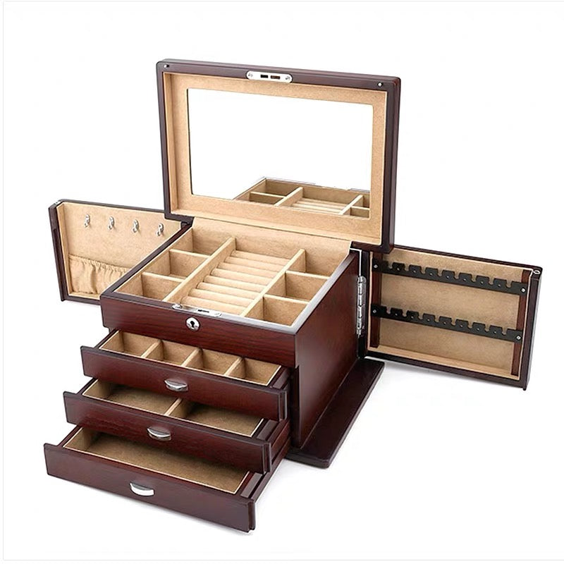 Handmade Large Wooden 4 Layers Jewelry Box, Built-in Mirror and Lock V ...