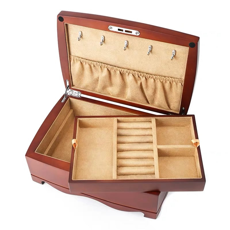Double Layers Wooden Vintage Jewelry Storage Box With Key – Nillishome