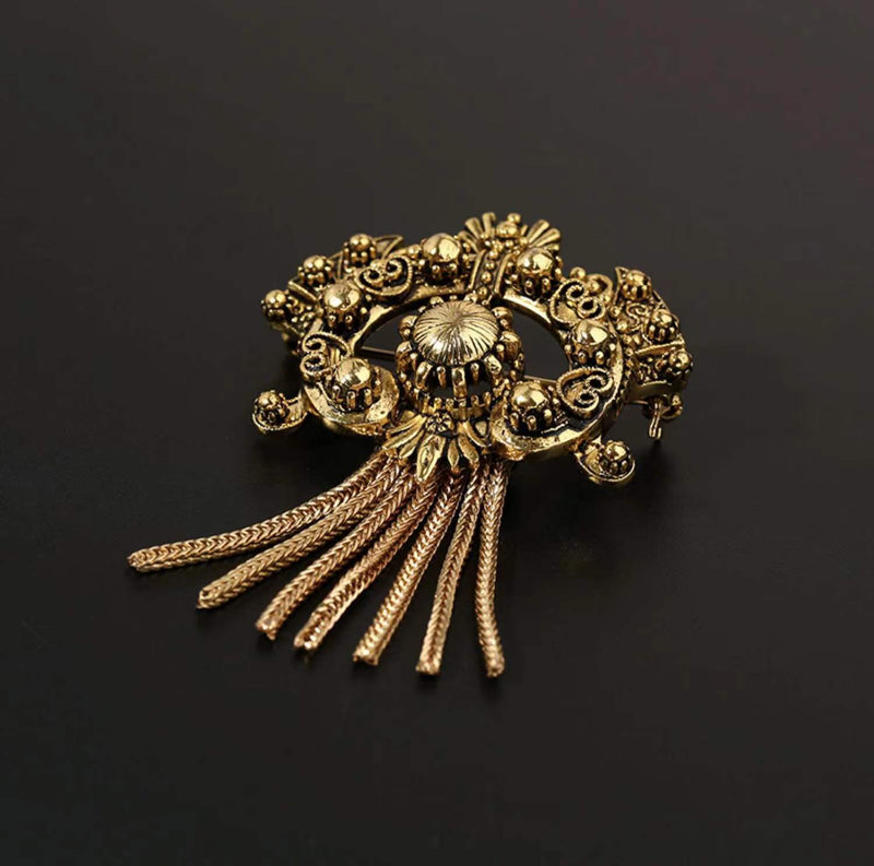Vintage Plated Alloy Tassel Brooch Pins for Women