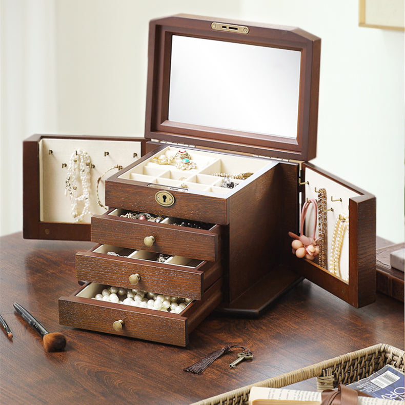 Willow Wood 4 Layers Jewelry Box, Built-in Mirror and Lock