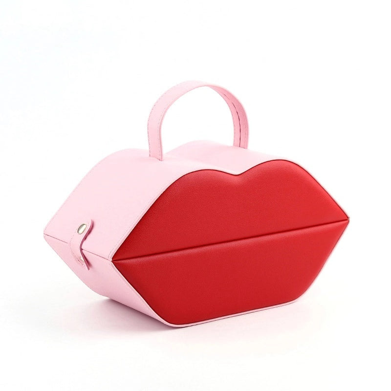 Red Lip Shape Jewelry Box Jewelry Organizer With Mirror - Nillishome