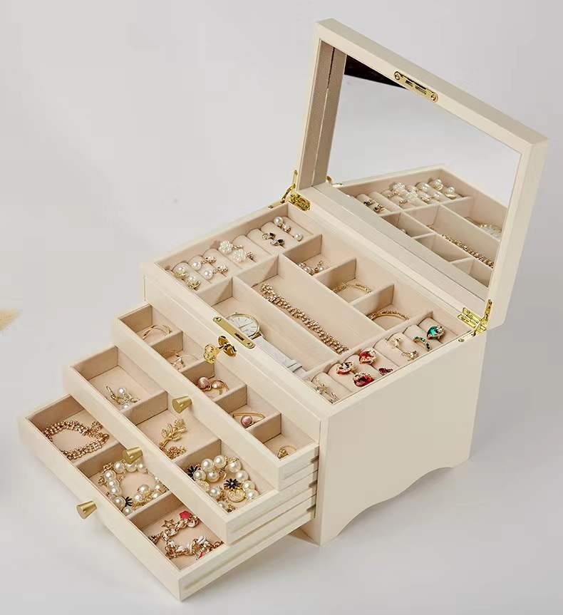 Large Wooden 6 Layers & 4 Layers Jewelry Box, Built-in Mirror and Lock ...