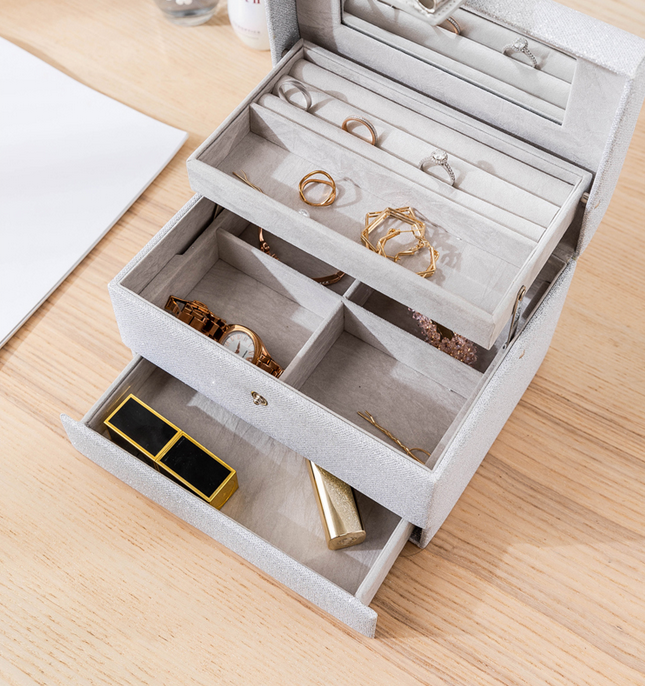 Shine Shine 3 Layers Jewelry Box Jewelry Organizer with Mirror - Nillishome