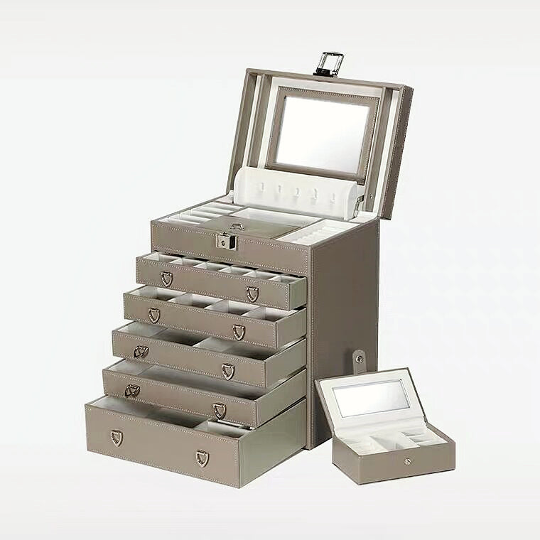 6 Layers Jewelry Box With 5 Drawers , Huge Leather Jewelry Storage Organizer