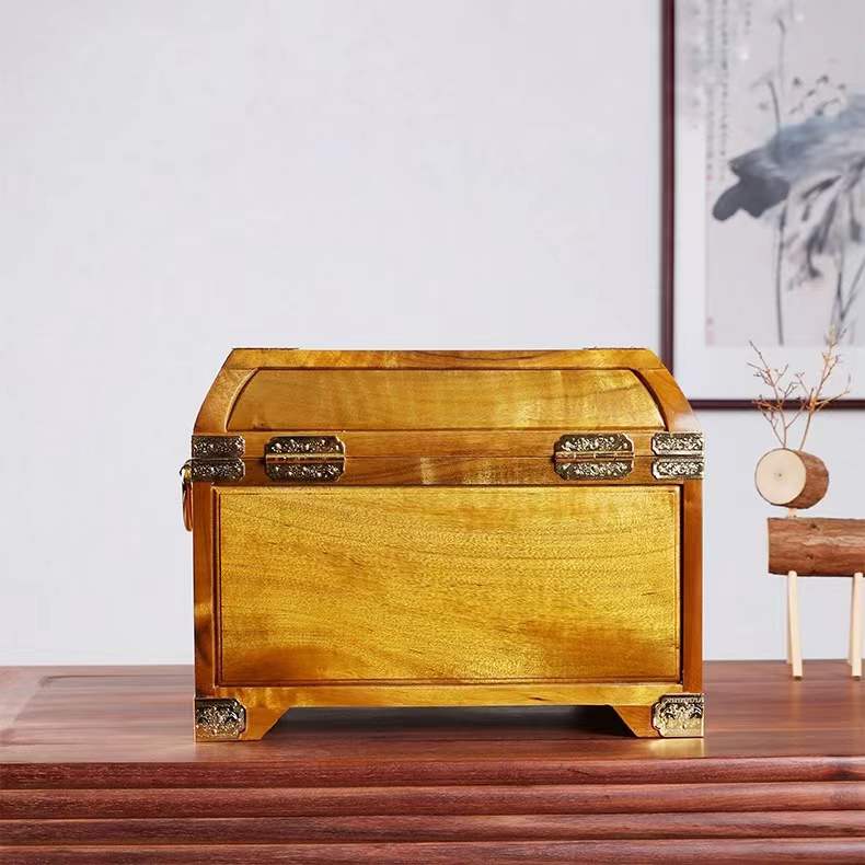 Gold-Rimmed Nanmu Wood 3 Layers Jewelry Organizer Box