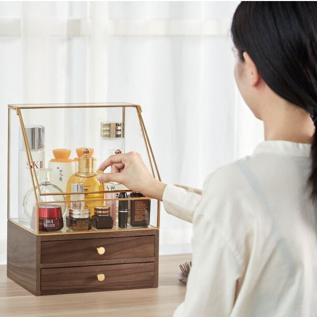 Beauty Organizer Acrylic Cosmetic Storage and Wooden Jewelry Box Dustproof and Waterproof