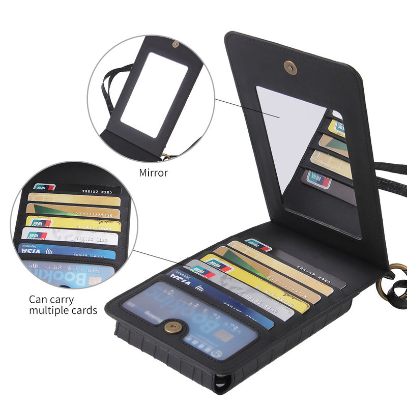 Small Crossbody Cell Phone Purse WIth Mirror . Lightweight Mini Shoulder Bag Wallet with Credit Card Slots