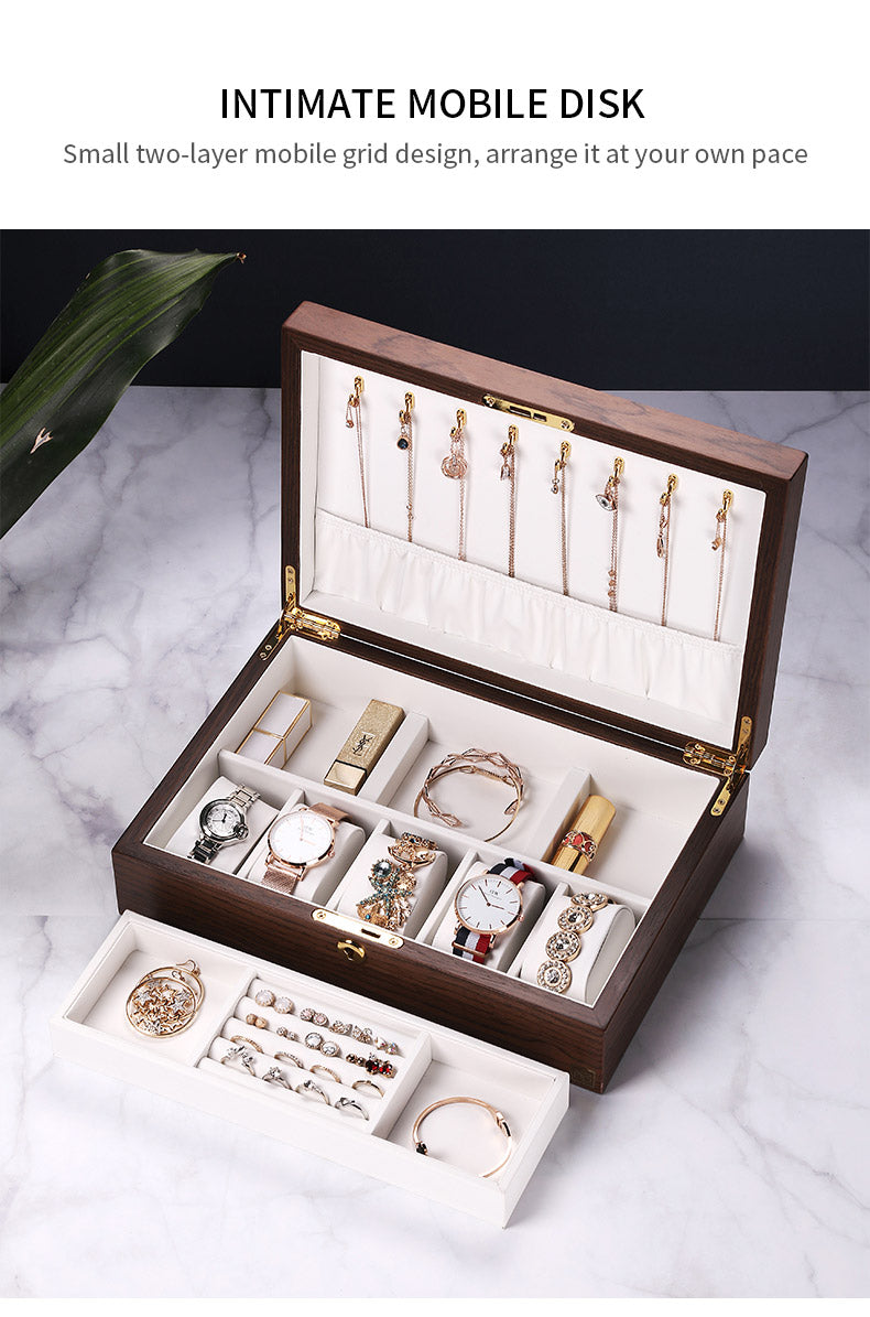 Wooden Jewelry Watch Box  With Lock Jewelry Display Double Layer - Nillishome