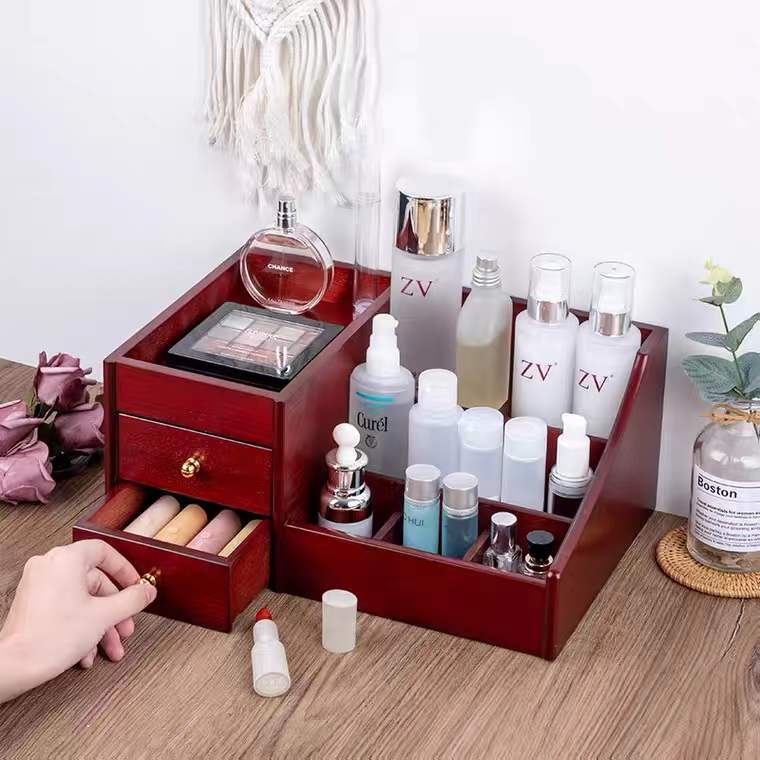 Wooden Makeup Organizer With Drawers, Large Cosmetic Storage Box Drawe –  Nillishome