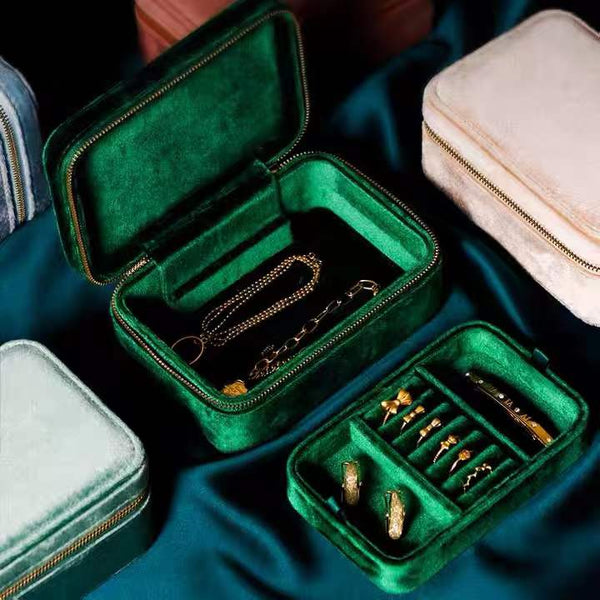 Portable Double Velvet Jewelry Organizer Bag Travel Jewelry Storage With Zipper