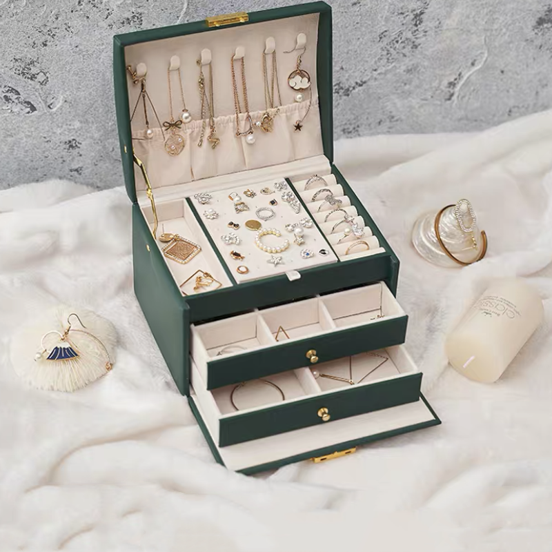 3 Layers Jewelry Box With Lock , Storage Organizer Jewelry Travel Box
