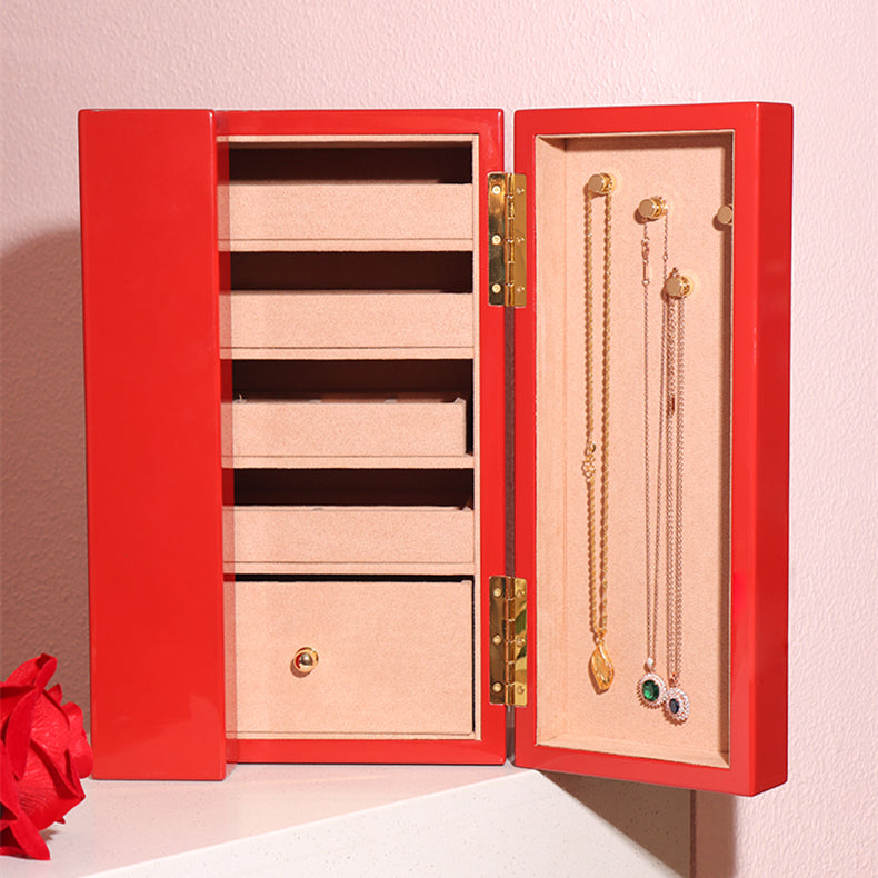Double Door Design Solid Wood Piano Paint Jewelry Box Organizer With 5 Drawers
