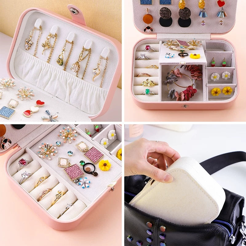 Portable Double Layer Travel Synthetic Leather Jewelry Box - Nillishome