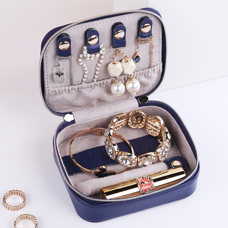 Solid Color Portable Double Zipper Travel Jewelry Organizer Small Jewelry Box - Nillishome
