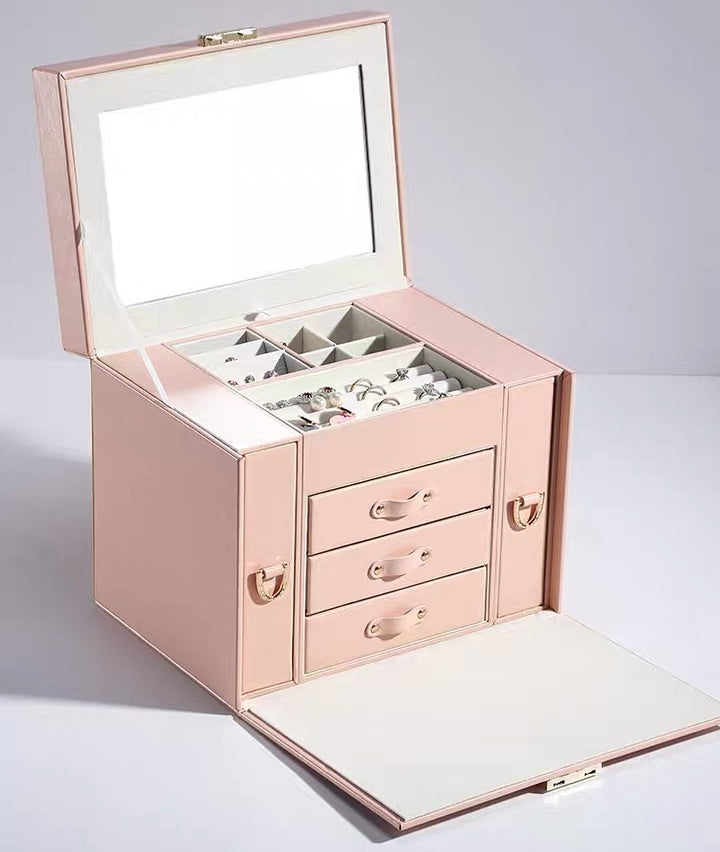 4 Layers Lockable High Capacity Mirrored Jewelry Box Organizers with Key - Nillishome