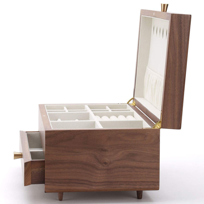 Walnut Wooden 2 Layers Jewelry Box Jewelry Storage Case - Nillishome