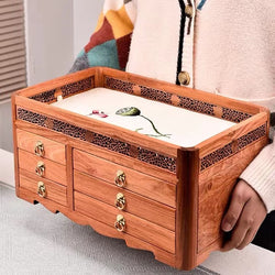 Hand Carved Rosewood 3 Layers Jewellery Wooden Box Organizer With 6 Drawers