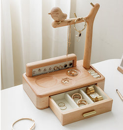 Wooden Jewelry Box Organizer.  German Beech Bird Shape Jewelry Rack